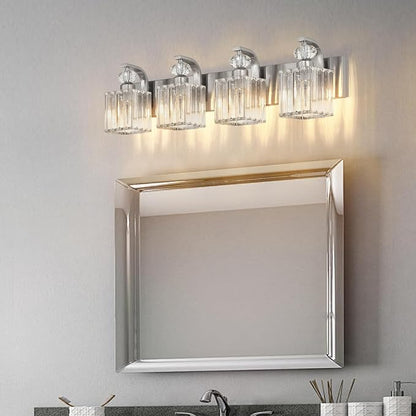 Modern Bathroom Vanity Light, 4-Light Nickel Bathroom Lighting Fixtures Over Mirror, 28.4" Crystal Wall Light Sconce for Bathroom/Bedroom/Vanity, Includes LED Bulbs, Easy Installation