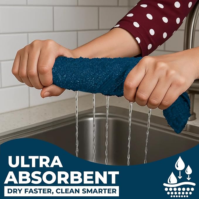 DAN RIVER Blue Opal Kitchen Towels,12 Pack,16x26 Inc Absorbent Dish Towels | 100% Cotton Absorbent Soft cotton kitchen towels for drying dishes, Quick Dry, Dish Towels for kitchen,Tea and Bar towels set