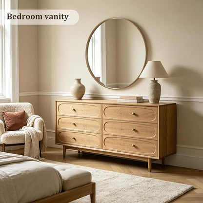 Round Wood Mirror, 40" Round Modern Decoration Large Circle Wall Mirror for Bathroom Living Room Bedroom Entryway, Honey