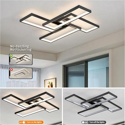 Modern LED Ceiling Lights for Bedroom 26" Dimmable Square Ceiling Lights for Living Room with Remote Control Black Bedroom Light Fixture for Kitchen,Bathroom,Balcony