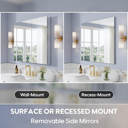 40" x 36" Bathroom Medicine Cabinet with Mirror, Anodized Chrome Aluminum Frame, Surface Mount or Recessed Medicine Cabinet with Mirror, Bathroom Mirror with Storage, Double Doors