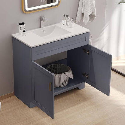 36 Inch Bathroom Vanity, Wooden Double Door Bathroom Storage Cabinet, Freestanding Modern Sink Cabinet Vanity Without Sink (Grey No Sink, 36")