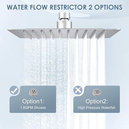 8 Inch Rain Shower Head Brushed Nickel - All Metal Stainless Steel 304, Ultra Thin Design, Square Rainfall Showerheads Modern Bathroom - Full Body Coverage Bath Shower