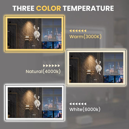 LOAAO 60"X36" LED Bathroom Mirror Black Framed | Anti-Fog, Dimmable, Memory Function, Tempered Glass, Lighted Vanity Mirror for Wall
