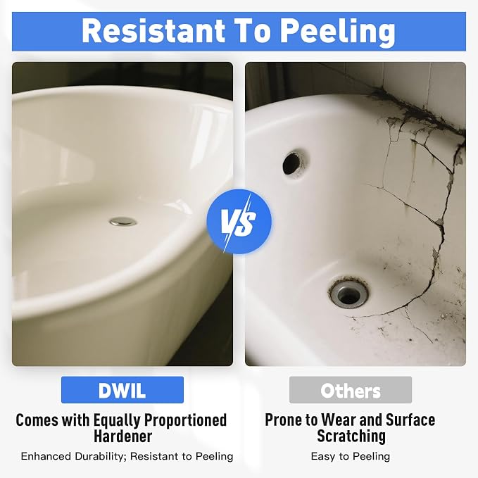 DWIL Tile Paint, Tub and Tile Refinishing Kit with Tools, Bathtub Paint Water Based &Low Odor, Easy to Use for Bathroom Kitchen, Semi-Gloss Vanilla White