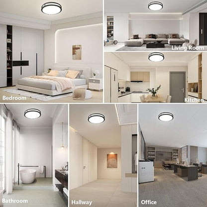 10inch LED Flush Mount Ceiling Light Fixture Dimmable Matte Black, Easy Install LED Ceiling Lamp Fixture Without Flicker, Super Bright 24W 2400LM 5000K 2-Pack