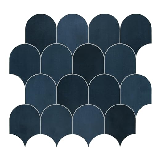 SUNWINGS 10-Sheet Fish Scale Peel and Stick Backsplash Tile, 11.4'' x 10.9" Stone Composite Scallop Handmade Looks Self-Adhesive Wall Tiles for Kitchen Bathroom, Blue