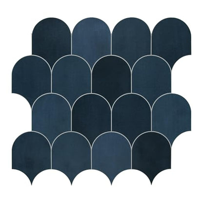 SUNWINGS 10-Sheet Fish Scale Peel and Stick Backsplash Tile, 11.4'' x 10.9" Stone Composite Scallop Handmade Looks Self-Adhesive Wall Tiles for Kitchen Bathroom, Blue