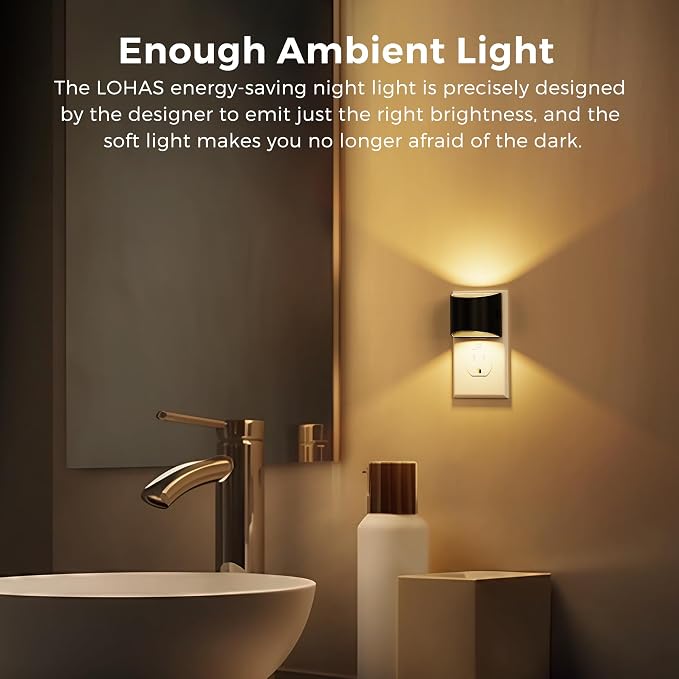 L LOHAS LED Night Lights Plug into Wall with 3CCT Adjustable, 1W Nightlight | (1600K/3000K/5000K), 1W Nightlights Plug in Wall with Dusk to Dawn Sensor, 2 Pack, Black Housing