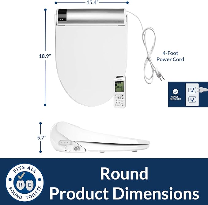 Bio Bidet BB2000 Electric Bidet Toilet Seat, Warm Water with Air Dryer, Heated Seat with Sensor and Slow Close Lid, Night Light, Remote Control, Round, White