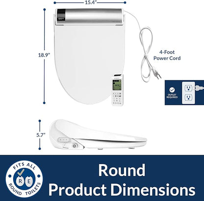 Bio Bidet BB2000 Electric Bidet Toilet Seat, Warm Water with Air Dryer, Heated Seat with Sensor and Slow Close Lid, Night Light, Remote Control, Round, White