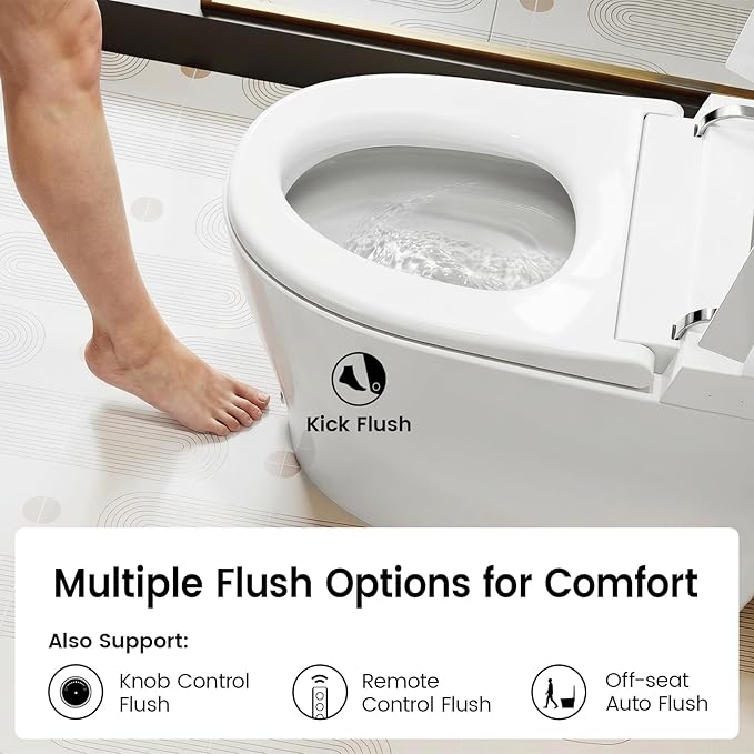 Smart Toilet with Built-in Bidet, One-Piece Bidet Toilet for Bathrooms, YA60 Bidet Toilet with Auto Flush, Kick Flush, Heated Seat, Warm Water and Dryer, Night Light, and Blackout Flush