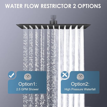 10 Inch Matte Black Rain Shower Head - All Metal Stainless Steel 304, Ultra Thin Design, Modern Bathroom Square Rainfall Showerheads - Full Body Coverage Bath Shower