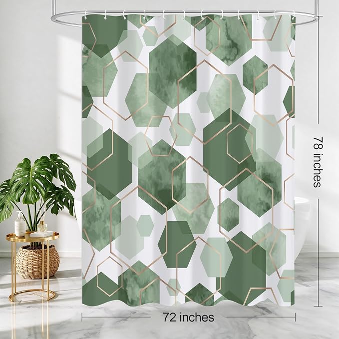 Litabel Long Shower Curtain for Bathroom, Geometric Bathroom Decor 72x78 | Long Modern Minimalist Shower Curtais, Olive Green Geometric Art Print Abstract Waterproof Bath Curtain