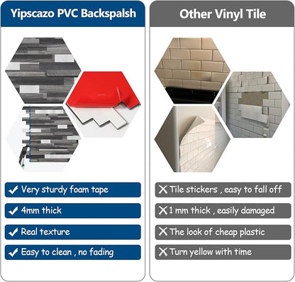 Yipscazo 10 Sheets Peel and Stick Stone Metal Tile Backsplash, Stick on Tiles for Backsplash Kitchen, Bathroom, Laundry Room, Camper, Fireplace (12'' X 12'', Black Wood Grain)