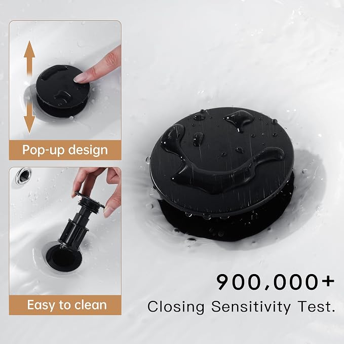 Matte Black Bathroom Faucet Single Hole with Pop-Up Bathroom Drain Single Handle Bathroom Sink Faucet w/Deck Plate(1 or 3 Hole) for Vanity Sinks, RV, Farmhouse