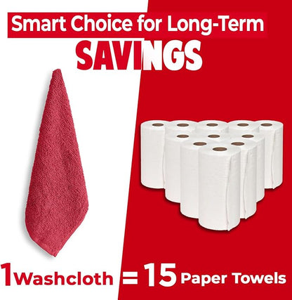 DAN RIVER 24 Pack Cotton Wash Cloths Set for Showering [12x12] Red | Lighter Weight, Quick to Dry, Super Soft & Absorbent Face Towels, Hotel Quality, Perfect for Bathroom, Gym, Spa