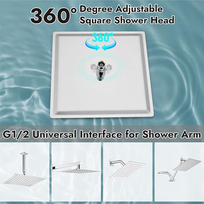 Midanya Square Rain Shower Head,High Pressure,Polish Chrome 12 Inch | 360°Swivel,Ceiling or Wall Mount,Waterfall Full Body Coverage,Bathroom Remodel,Stainless Steel Large Rainfall Shower Head