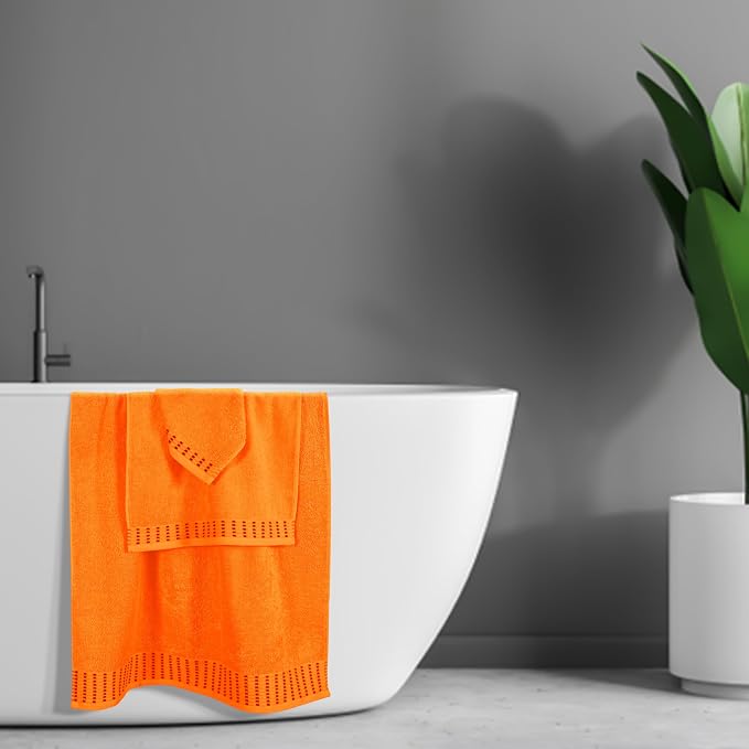 Ultra Soft 3 Pack Cotton Towel Set, Contains a Bath Towels 28x55 inch, a Hand Towels 16x24 inch & a Wash Cloths 12x12 inch, Ideal Everyday use, Compact & Lightweight - Orange