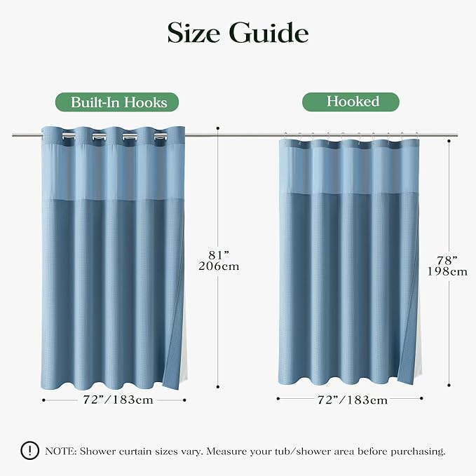 Moonlight Blue Hook Free Waffle Shower Curtain & Snap Liner,72x81 | Less Time to install, 3 in 1 Fabric Shower Curtain and Liner Set with Magnets, Long, Shower Curtains for Bathroom