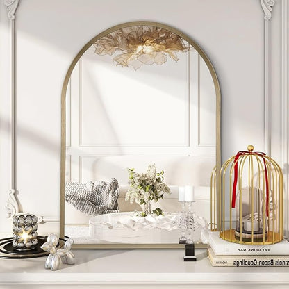 Bathroom Arched Wall Mirror Brushed Metal Vanity Wall Mounted Mirror for LivingRoom Bedroom Entryway Room Vanity Home Decor 26"x18"