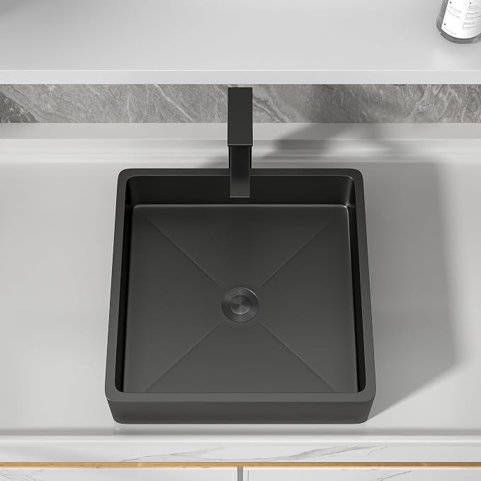 15"x15" Bathroom Vessel Sink Square - Gunmetal Black NANO-PVD, 16 Gauge 304 Stainless Steel, Above Counter Vanity Lavatory Art Bath Sink Basin