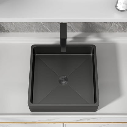 15"x15" Bathroom Vessel Sink Square - Gunmetal Black NANO-PVD, 16 Gauge 304 Stainless Steel, Above Counter Vanity Lavatory Art Bath Sink Basin