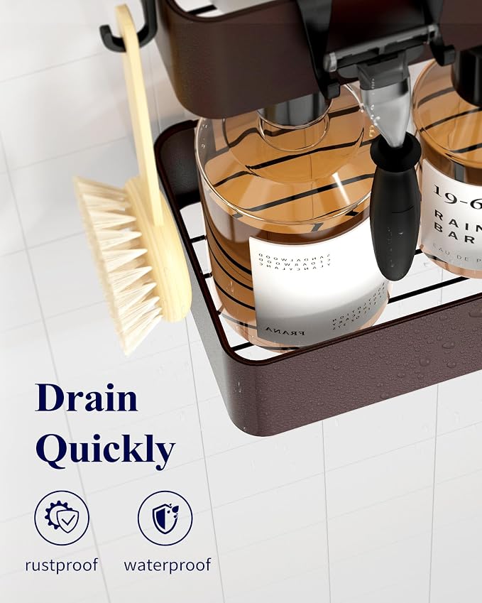 Kitsure Shower Caddy Adhesive, Stylish Shower Organizer, Large, Brown | 2 Pack Shower Shelf for Inside Shower, 100% Rustproof Metal Shelves, No-Drill Bathroom Organizers and Storage