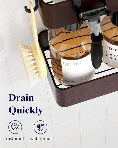 Kitsure Shower Caddy Adhesive, Stylish Shower Organizer, Large, Brown | 2 Pack Shower Shelf for Inside Shower, 100% Rustproof Metal Shelves, No-Drill Bathroom Organizers and Storage
