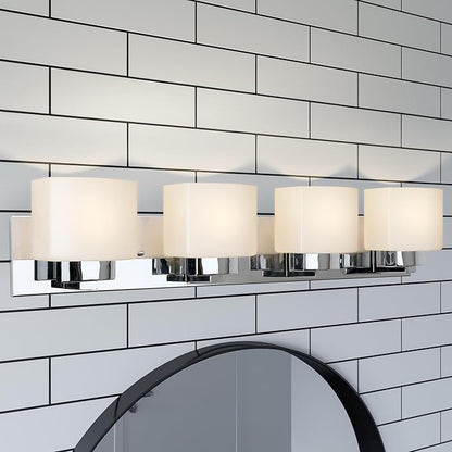 Design House Dove Creek Bathroom Light Fixtures - Traditional 4-Light Vanity Lights for Bathroom - Dimmable Vanity Lights with Frosted Glass – Polished Chrome – Design House, 589671