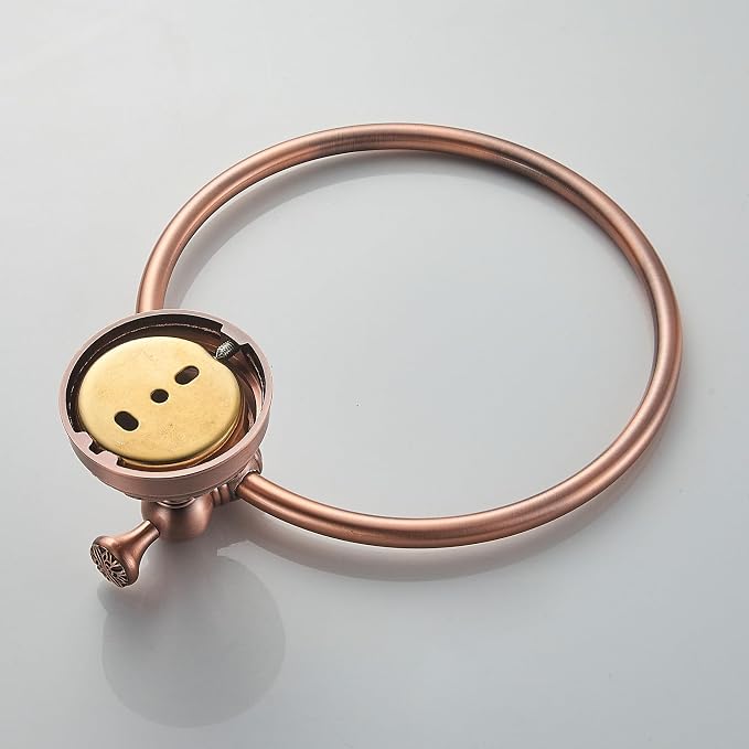 Red Copper Bath Towel Ring, Wall Mounted Black Bathroom Hardware Accessories, Pattern Carving Design