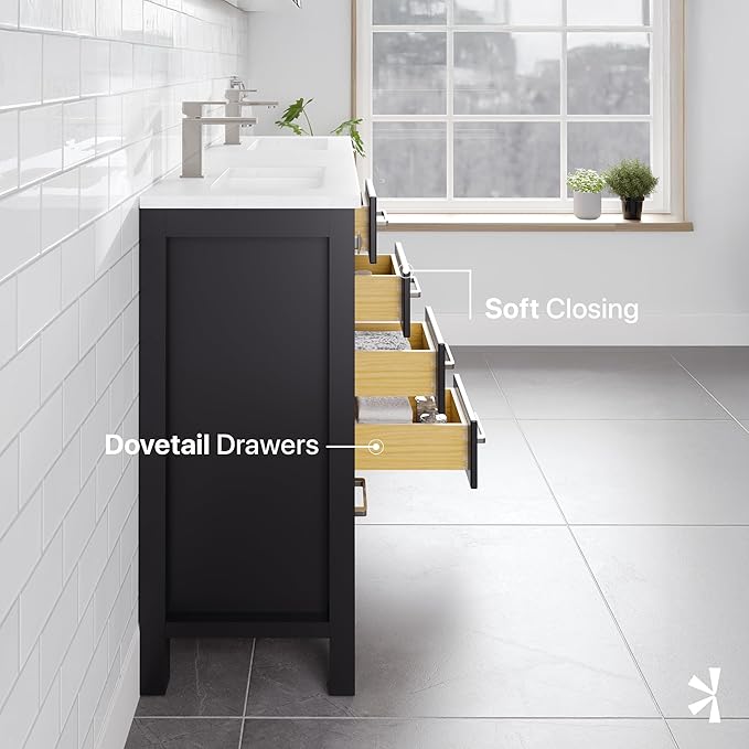Eviva London 54 in. Espresso Double Sink Bath Vanity with Carrara Quartz Top and Undermount Porcelain Sinks