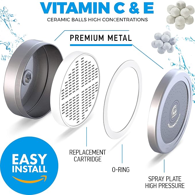 Handheld Shower Head With Filter - 15+2 Stage Filtration for Imporved Water - Vitamin C and E Infused With SPA Effect - High Pressure Head With Hose