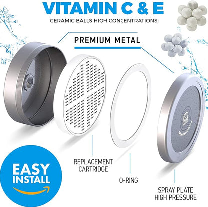 Handheld Shower Head With Filter - 15+2 Stage Filtration for Imporved Water - Vitamin C and E Infused With SPA Effect - High Pressure Head With Hose