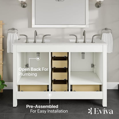 Aberdeen 48 in. White Double Sink Bath Vanity with Carrara Quartz Top and Undermount Porcelain Sinks