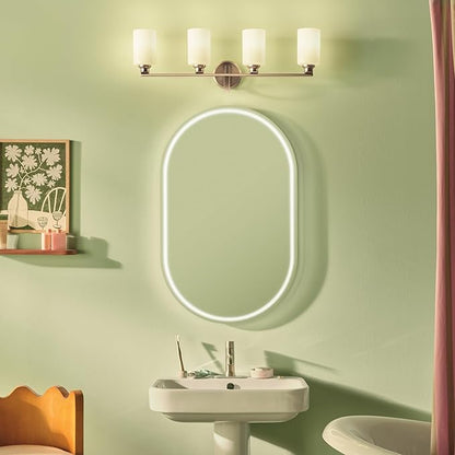 Kichler Gioe 32.25" 4-Light Vanity Light with Opal Glass in Champagne Bronze, Damp Rated, for Bathroom, Powder Room, Over a Mirror, (32.25" W x 10.5" H), 55227CPZ