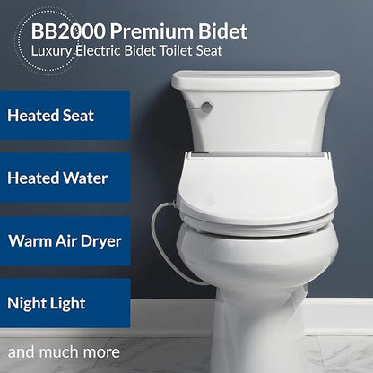 Bio Bidet BB2000 Electric Bidet Toilet Seat, Warm Water with Air Dryer, Heated Seat with Sensor and Slow Close Lid, Night Light, Remote Control, Round, White