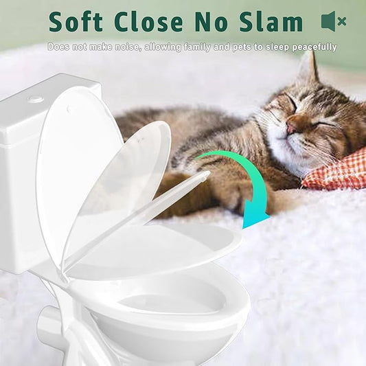 Toilet Seat Elongated Toilet Seat 18.5inch, Soft Close Toilet Seat Easy Clean, Oval V-Shaped Toilet Lid for Home Use, White PP Material, 2 Year Support