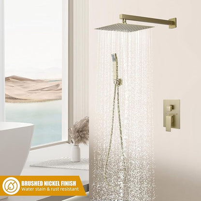 Modern Shower Faucet with 10 Inch Rain Shower head Shower System and Handheld Shower Combo,2-Function Shower Fixtures Included Shower Trim Kit (Brush Gold)
