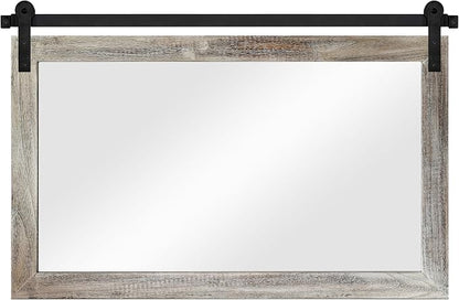 COGOOD Farmhouse Bathroom Mirrors for Over Sink - 26 x 41 Yellow White | Rustic Barn Door Wood Framed Vanity Mirror for Entryway, Living Room, Bedroom, Dresser Wall Decor