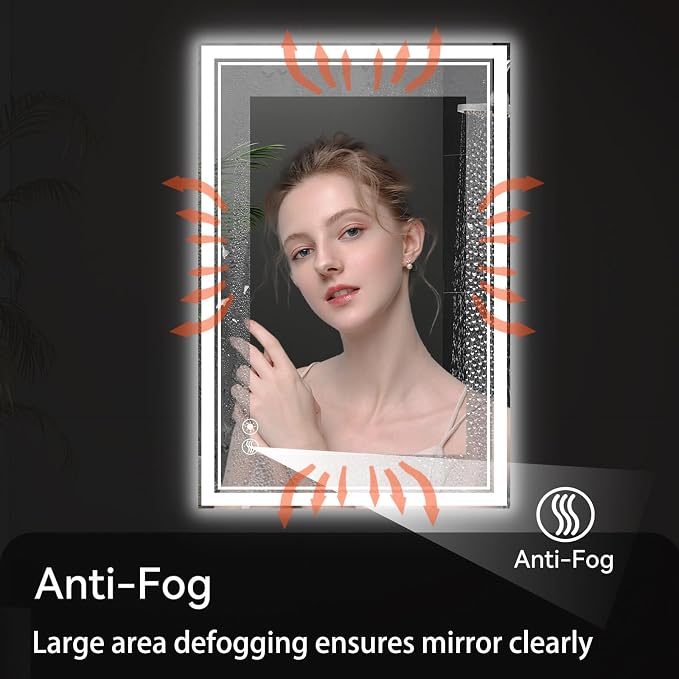 28“ x 36” LED Bathroom Mirror Fogless LED Mirror for Bathroom Dimmable 3 Colors Lights Smart Vanity Mirror Touch Sensor Home Decor Wall Mounted Horizontal/Vertical