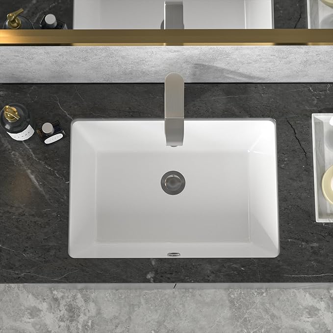 Sarlai Undermount Bathroom Sink - 22"x16" Vanity Sink Pure White Rectangular Undermount Vessel Sink Porcelain Ceramic Lavatory Vanity Bathroom Sink