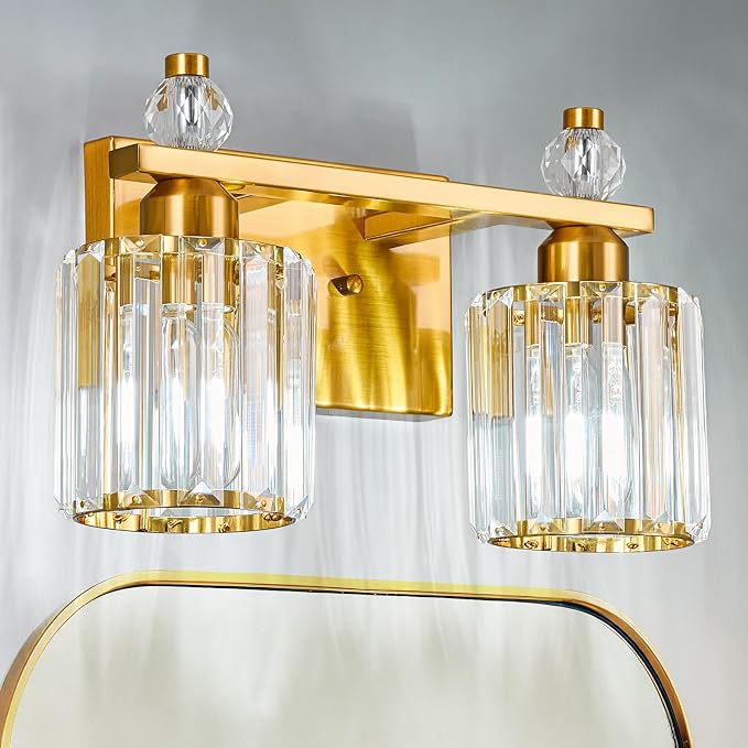 Bathroom Vanity Lights 2-Light Gold Modern Crystal Vanity Light Fixtures Over Mirror Crystal Bathroom Vanity Lighting Fixtures