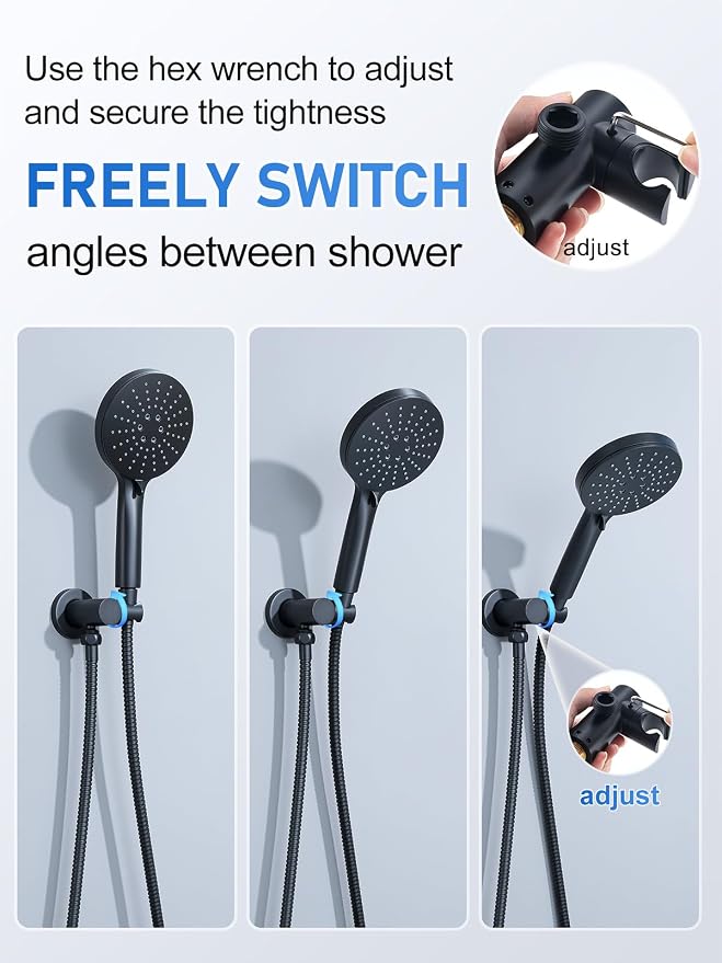 Woindo Shower Faucet Set 10" Rain Shower Head/8'' Side Shower Head and 3 Setting Handheld Ceiling Mount 3 Push Button Diverter Complete Rainfall Round Shower System Included Valve Trim Kit
