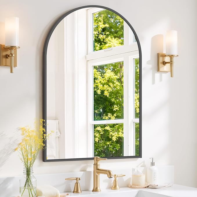 Arched Wall Mirror 36x24 Inch Black Bathroom Vanity Mirror with Metal Frame | Modern Arch Mirror for Bedroom, Living Room, Entryway, Wall Mounted Decorative Mirror