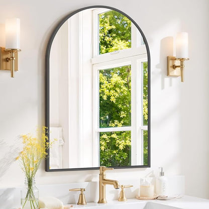 Arched Wall Mirror 36x24 Inch Black Bathroom Vanity Mirror with Metal Frame | Modern Arch Mirror for Bedroom, Living Room, Entryway, Wall Mounted Decorative Mirror