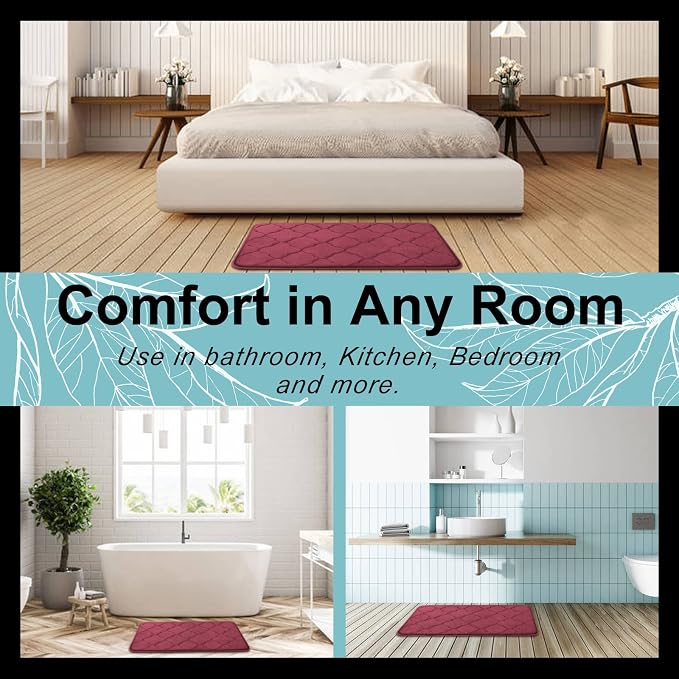 OLANLY Memory Foam Bath Mat Rug 36x24, Ultra Soft and Absorbent Bathroom Rugs, Non-Slip, Comfortable, Machine Washable Bath Carpet for Bathroom Floor, Tub, Shower and Home Decor Accessories, Burgundy