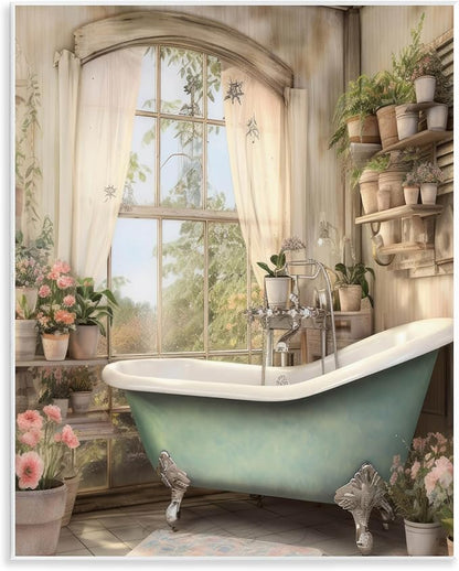 Bathroom Floral Filled Shelves, 11 x 14 Inch Mounted Print on Wall Plaque | Stupell Industries · By Lettered and Lined · Ready to hang once unboxed · Made in USA