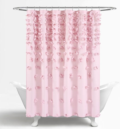 Lush Decor Riley Shower Curtain, 72" W x 72" L, Lilac - Bathroom Curtain - Coquette Decor - Bow Shower Curtains - Cottage Core - Fabric Shower Curtains