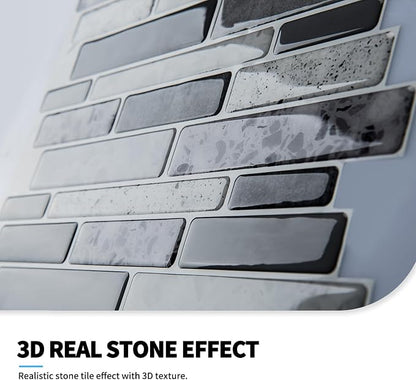 Art3d Stone Peel and Stick Backsplash, 10-Sheet, 12" x 12", Grey Marble | Lightweight, Self Adhesive, Moisture Resistant, Easy to DIY, Modern Style, for Kitchen, Bedroom, Ideal for New Home Buyers